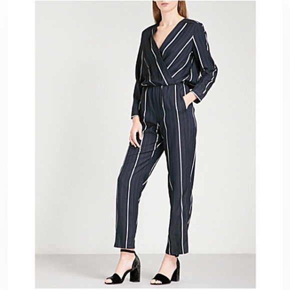 MAJE Panti V-neck Pinstriped Woven Jumpsuit In Marine Size 36 or Small - Picture 12 of 15